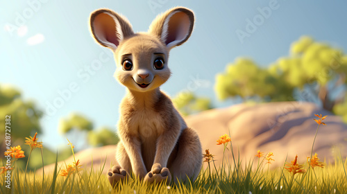 Kangaroo 3D cute simple background