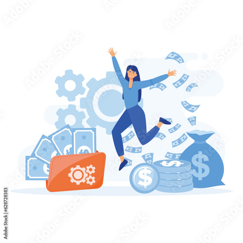 Active income, Works, earns salary. Idea of financial growth, business development, wages. Activity growth, flat vector modern illustration