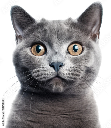 Russian blue cat, smiling face,, high resolution on a white background file png 