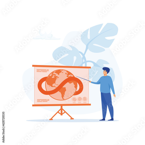 Circular economy, Sustainable economic growth, green energy and reduce co2 emission and climate impact, flat vector modern illustration