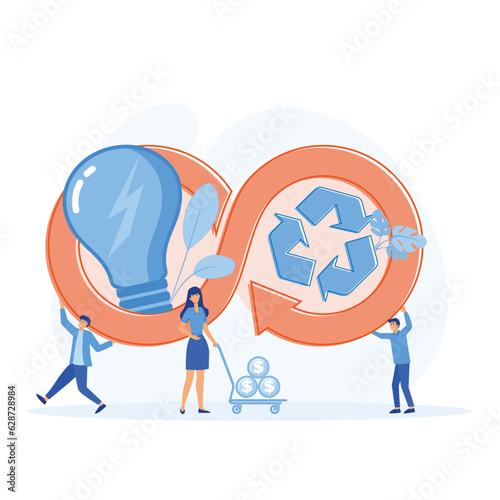 Circular economy, waste recycling, efficient energy consumption and management, flat vector modern illustration  