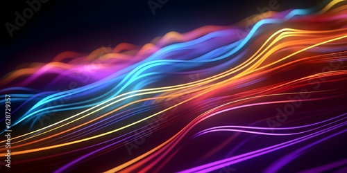 abstract neon background. Colorful glowing lines. Digital data transfer. Futuristic wallpaper. Generative AI