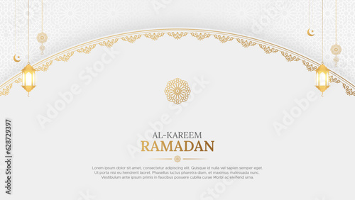 Ramadan Kareem Islamic white and golden background with Arabic pattern ornaments