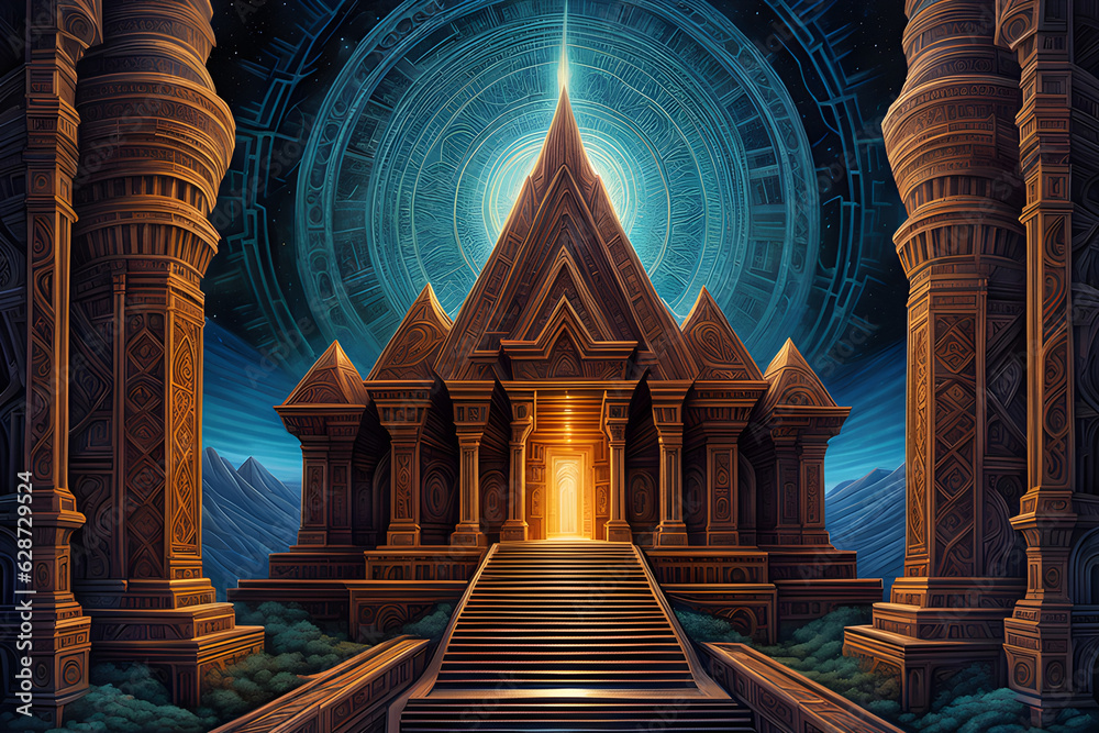 Obraz premium Darkness, Halo, Temple. Generative AI