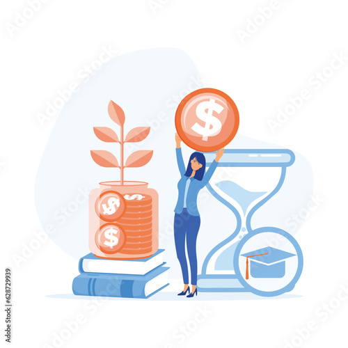 Financial education, Student characters investing money in education and knowledge. Personal finance management, flat vector modern illustration