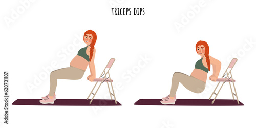Pregnant woman doing triceps dips exercise