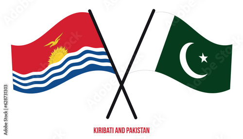 Kiribati and Pakistan Flags Crossed And Waving Flat Style. Official Proportion. Correct Colors.