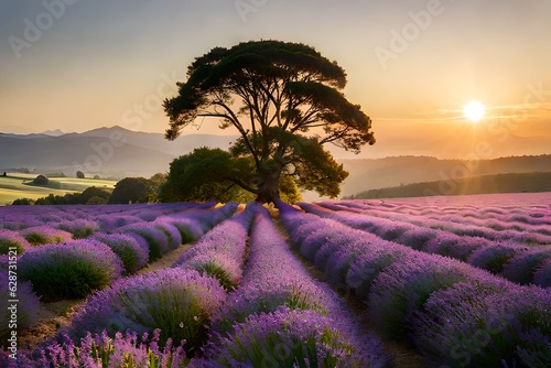 lavender field at sunset and generated AI