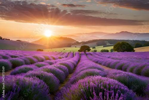 lavender field at sunset and generated AI