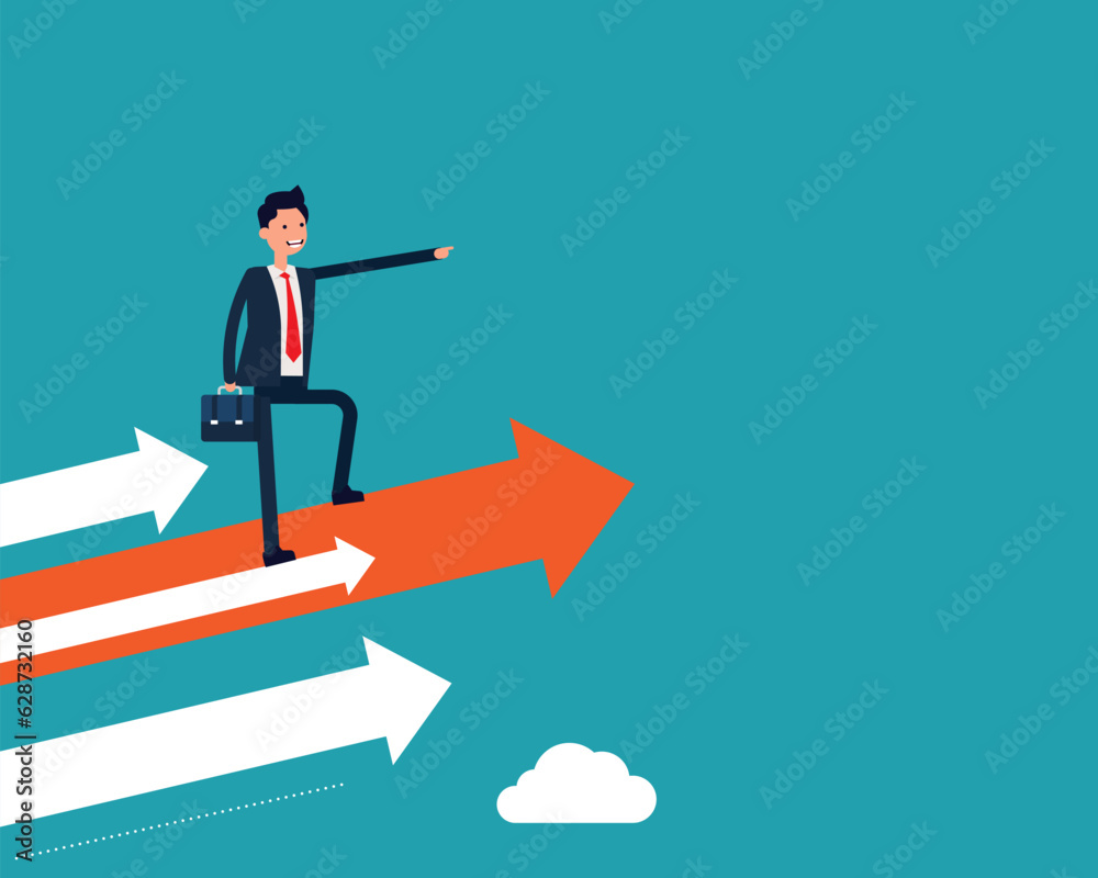 Leader on arrow and points direction forward. Investment and successful concept