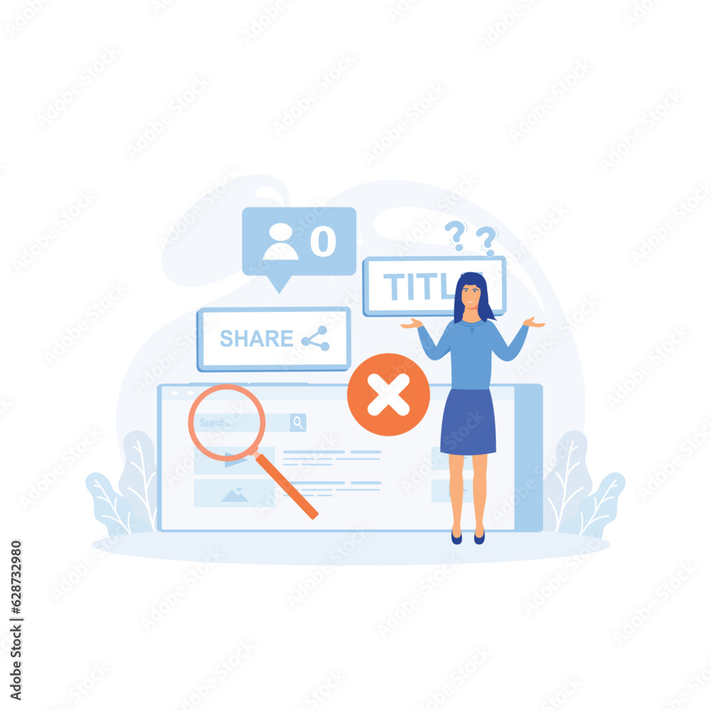 Blog promotion mistake. Ineffective keywords analysis. Web page advertising in the internet, flat vector modern illustration Blog promotion mistake. Ineffective keywords analysis. Web page advertising in the internet, flat vector modern illustration