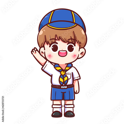 Thai boy scout in uniform cartoon child character education vector illustration