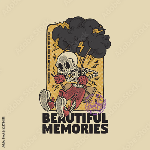 retro cartoon illustration of skull on swing