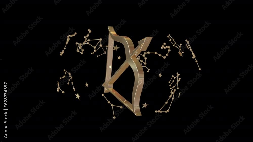 Zodiac sign Sagittarius, 3D animation on a transparent alpha channel ...