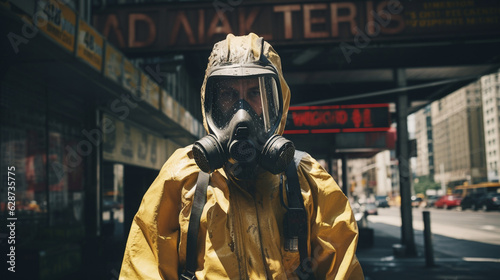 Guardian of Safety: Man in Vibrant Hazmat Suit, Generative AI
