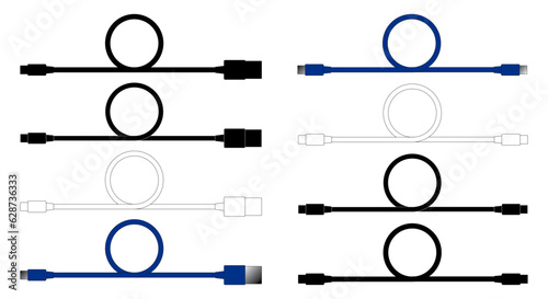 A set of USB cable in USB-C, Micro, and Mini