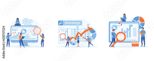business concept,  studying the infographic, Data analysis, Finance report graph. Charts and diagrams,  set flat vector modern illustration