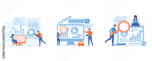 statistical and Data analysis for business finance investment concept, smart business analysis, financial data report, set flat vector modern illustration