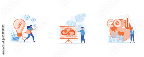 Circular economy, Sustainable economic growth, green energy and industry, set flat vector modern illustration