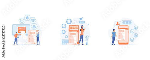 online payment concept. Digital bill. Regular payments, Saving resources , set flat vector modern illustration