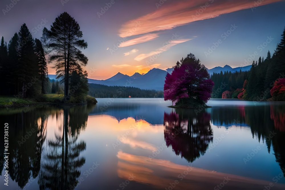Obraz premium sunset over lake GENERATIVE AI