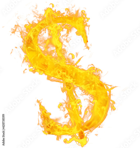 Digital png illustration of currency symbol with fire on transparent background