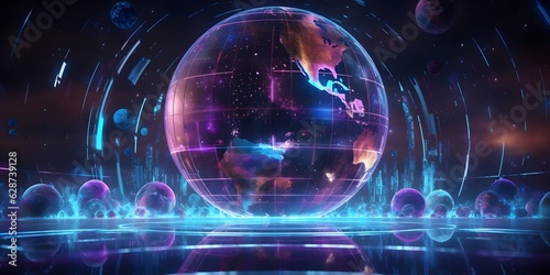 Metaverse digital world cyber space background, neon colorful global world in cyber space, future energy power technology and internet connection concept Ai generated