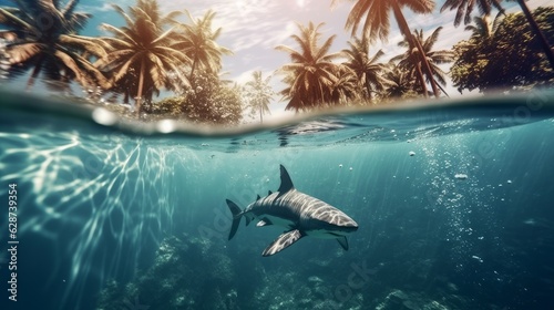 white shark swims underwater © Aliaksei
