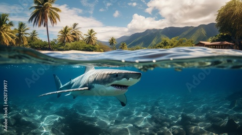 white shark swims underwater