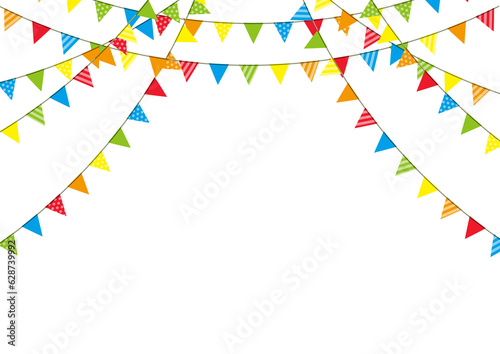 ペナント・フラッグ・旗の背景フレーム、カラフルなガーランド素材