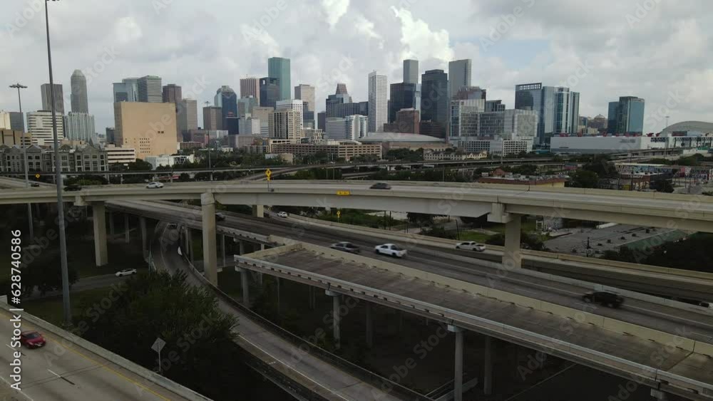 Traffic Moving On Elevated Highway System In Houston Texas USA Traffic Moving On Elevated Highway System In Houston Texas USA