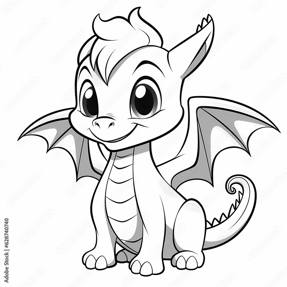 Fototapeta premium cartoon coloring, cute little dragon outline. Generative ai