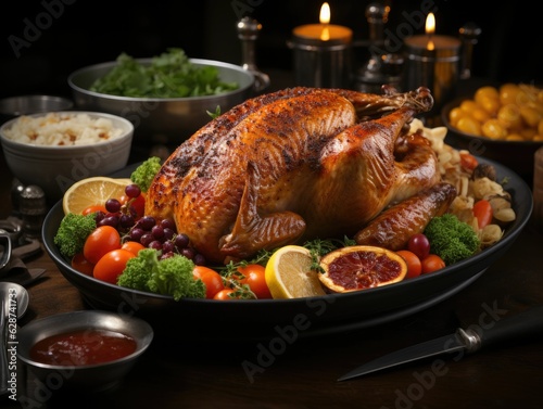 thanksgiving, roasted chicken on a plate