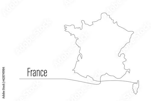 France map one continuous line drawing. Country single line contour map  shape of country. Map silhouette of European country  state in EU. Drawing editable stroke. Vector minimalist illustration