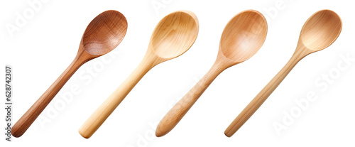 Set of wooden spoons isolated on white background