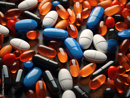 3d render lots of tablets and capsule. Generative AI, medicine concepts, pharmaceutical concepts.
