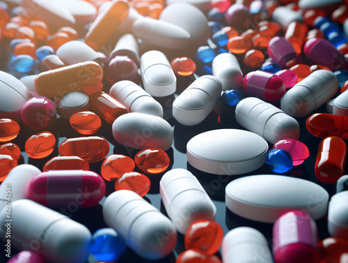 3d render lots of tablets and capsule. Generative AI, medicine concepts, pharmaceutical concepts.

