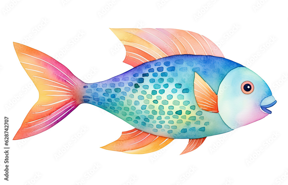 Watercolor illustration of a fish isolated on white background