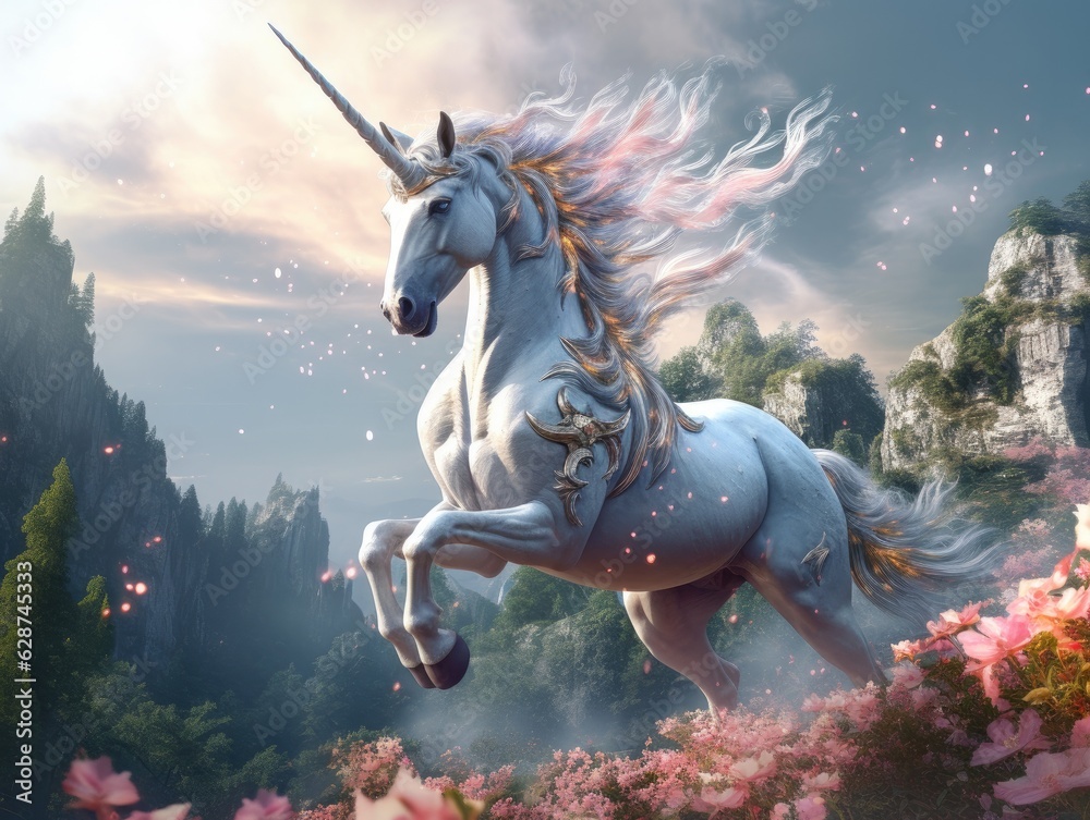 Unicorn with flowers. legendary beast Unicorn with flowers. legendary beast