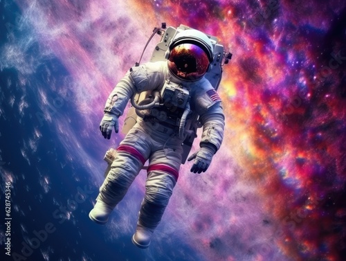 Astronaut float in colorful outer space