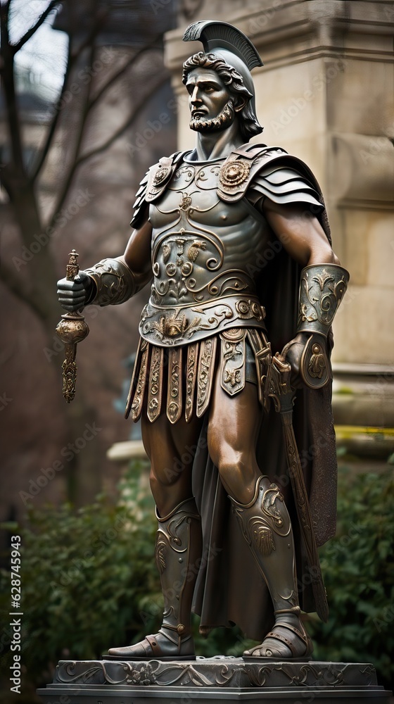 An imposing Roman statue, a vestige of ancient art and architecture. Generative AI An imposing Roman statue, a vestige of ancient art and architecture. Generative AI