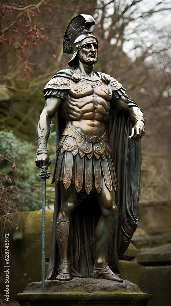 An imposing Roman statue, a vestige of ancient art and architecture. Generative AI An imposing Roman statue, a vestige of ancient art and architecture. Generative AI