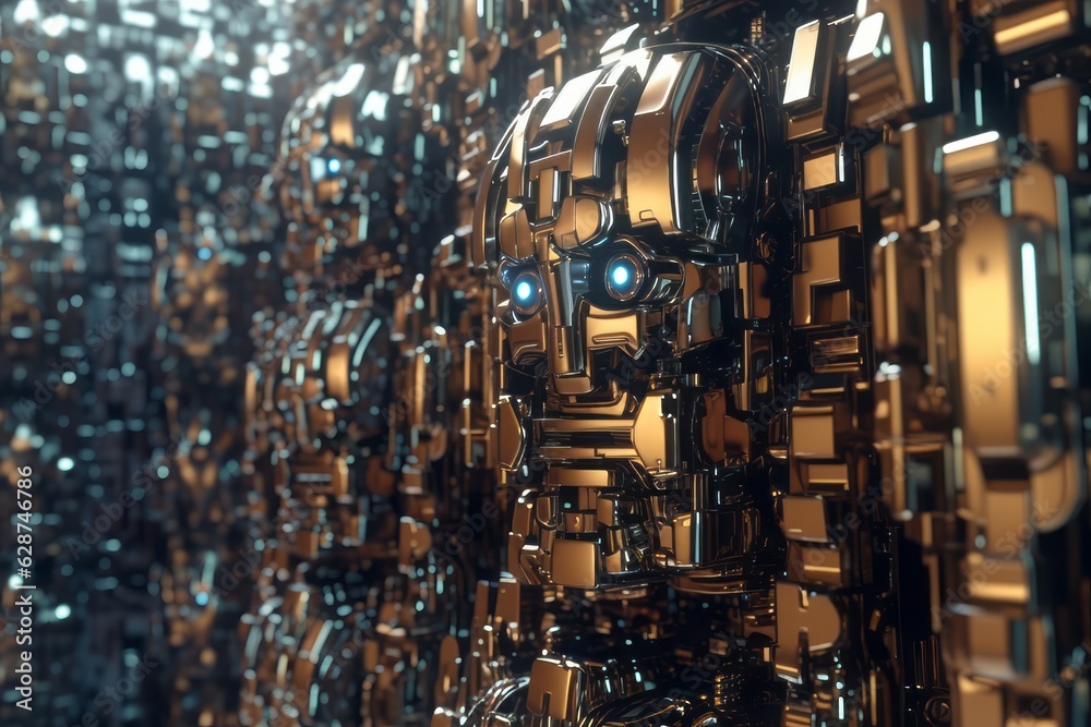 3D Render of a Cybernetic Robot Closeup Background