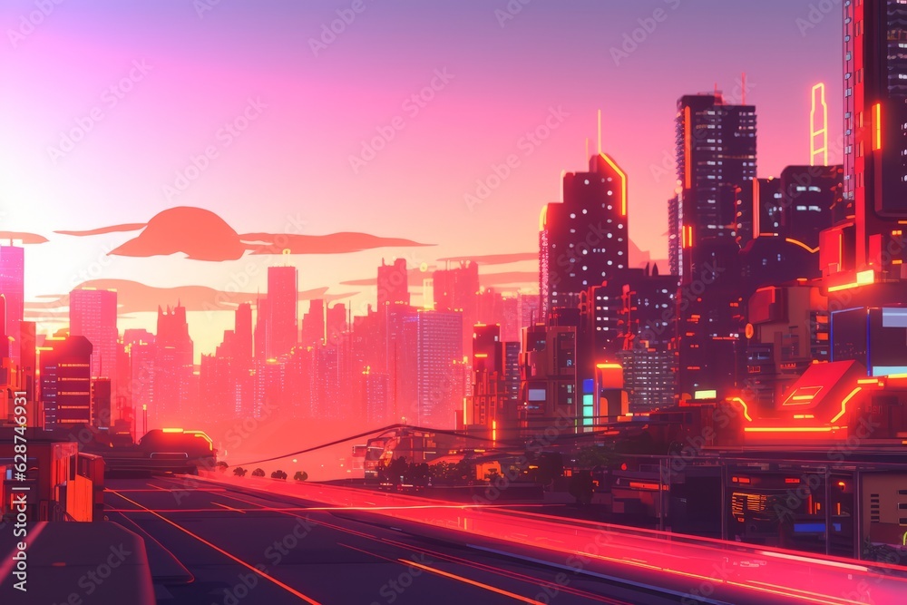 Fototapeta premium 3D Render of a Futuristic Neon Summer City
