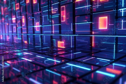 3D Render of a Glowing Cyber Texture Abstract Background