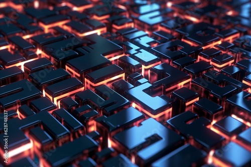 3D Render of a Glowing Cyber Texture Abstract Background