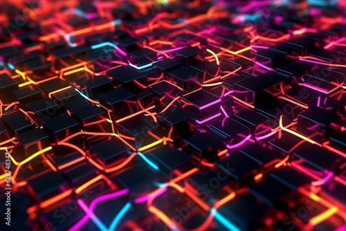 3D Render of a Glowing Cyber Texture Abstract Background