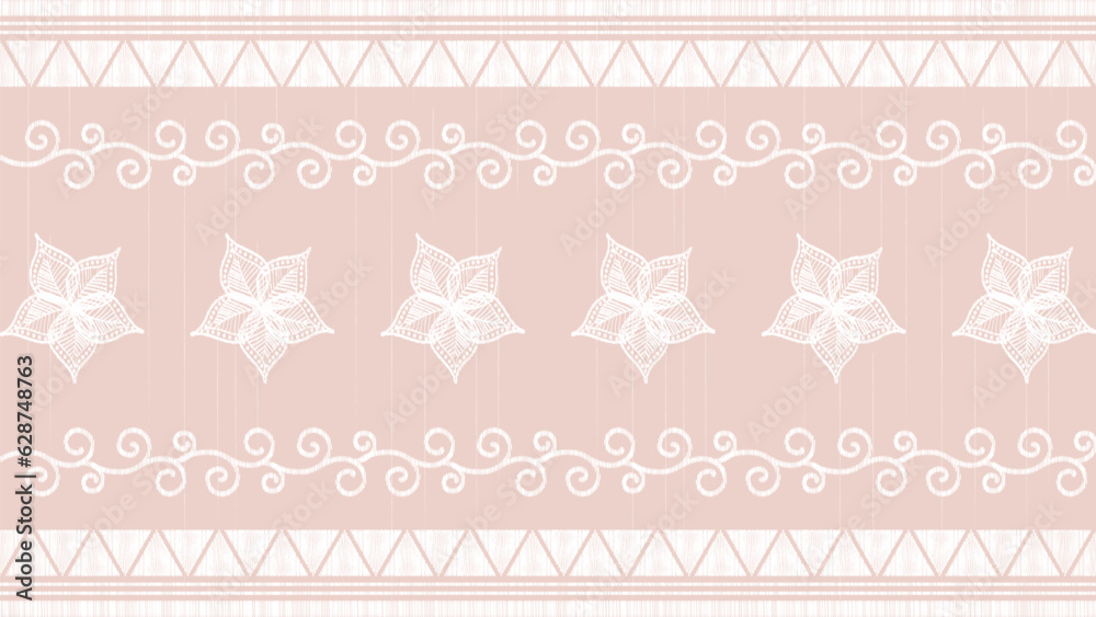 Fototapeta premium White flowers on pink background.Ikat ethnic oriental seamless pattern traditional.Aztec style abstract vector illustration.design for texture,fabric,clothing,wrapping,decoration.