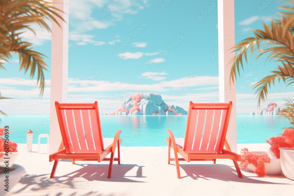 3D Render of a Summer Themed Background Landscape