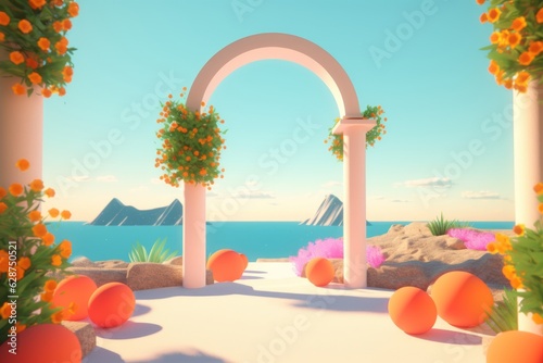 3D Render of a Summer Themed Background Landscape
